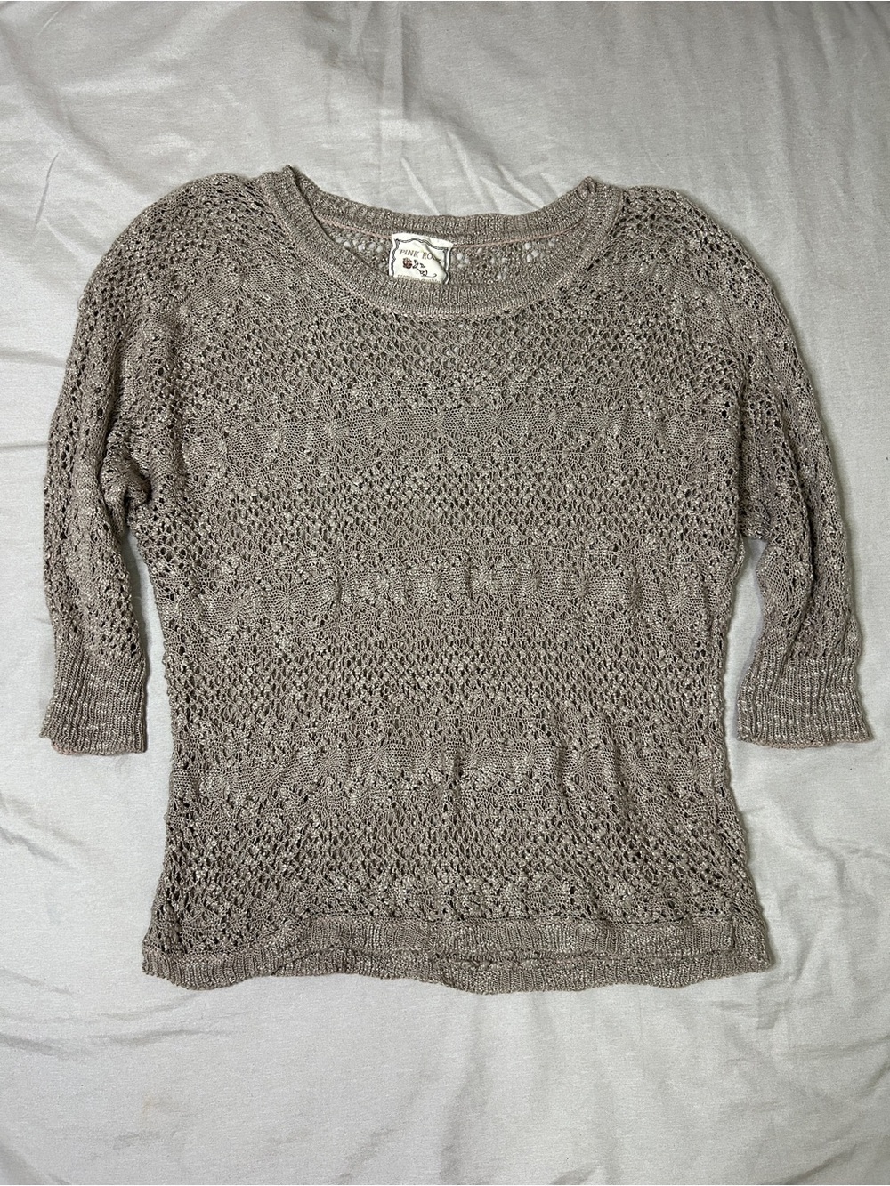 Light Taupe Open-Knit Women's Sweater - Casual Pullover